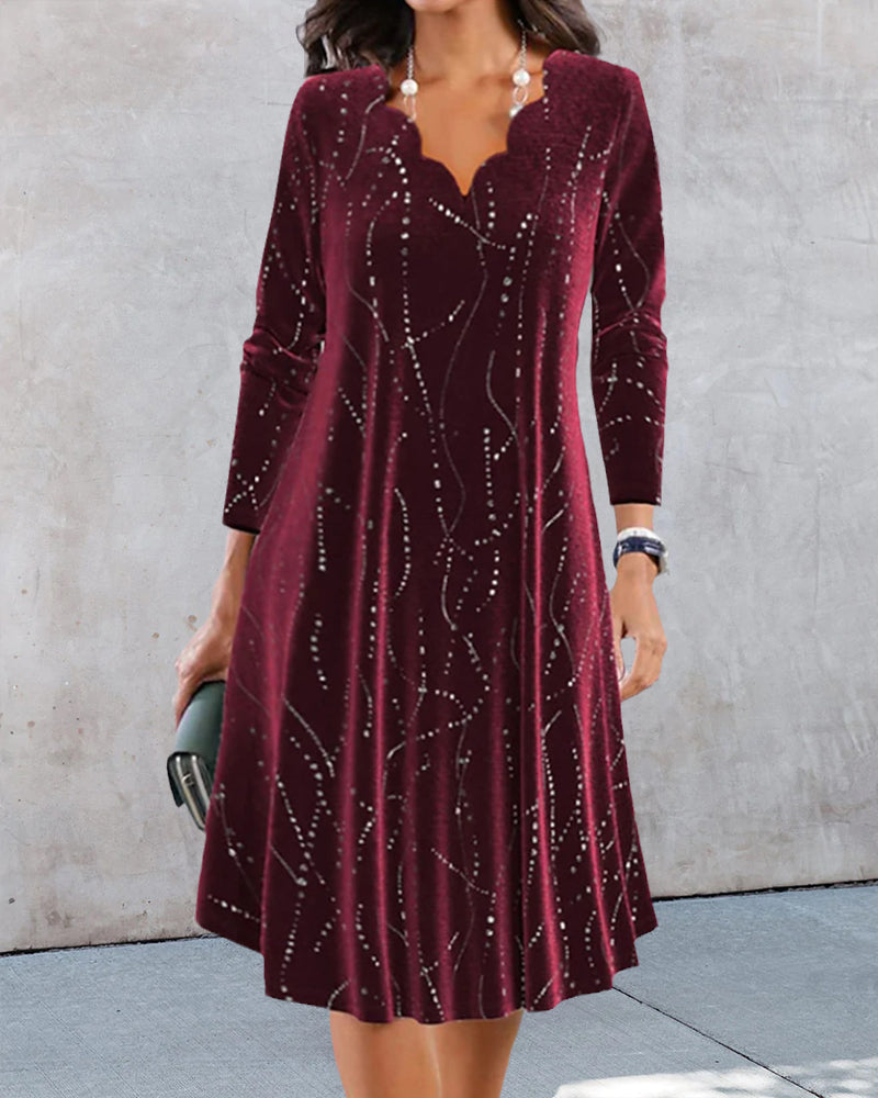 Robe élégante à col V et manches longues