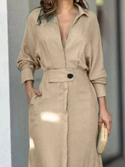 Robe‑chemise à manches longues avec fentes latérales