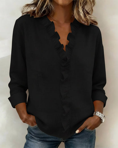 Blouse à manches longues à col V à volants