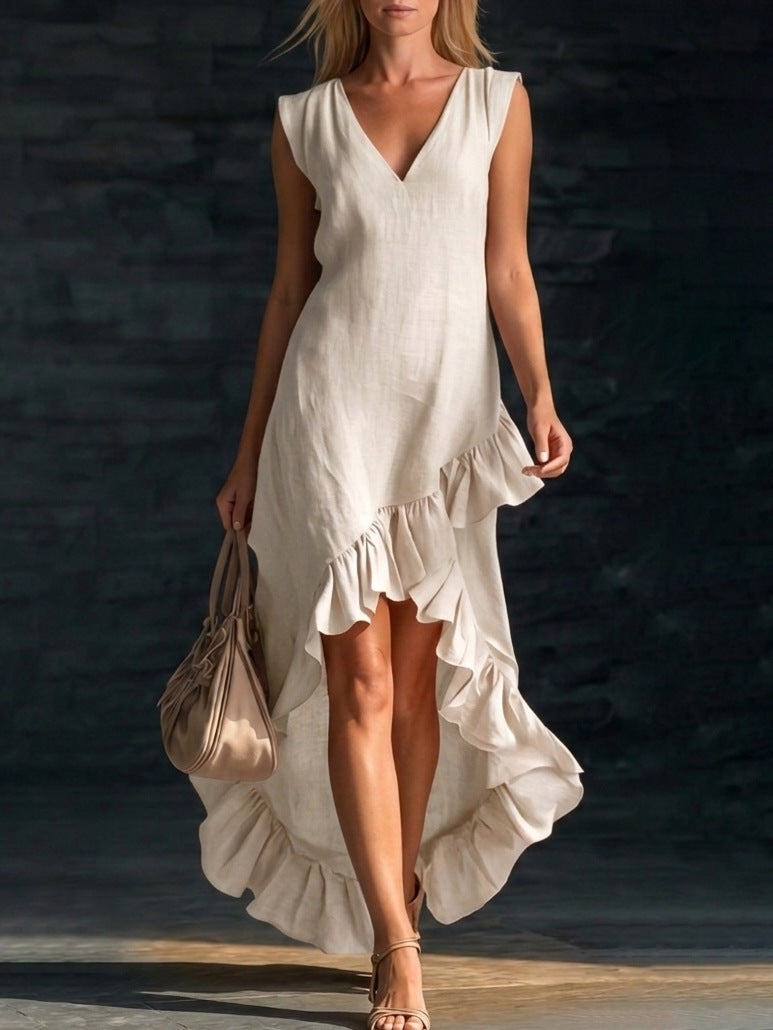 Robe romantique à col V à volants