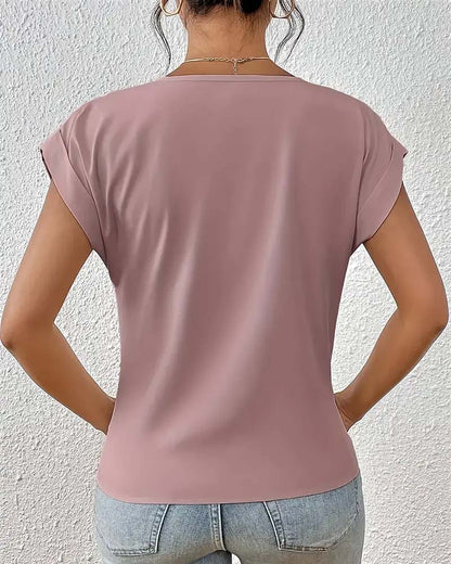 T‑shirt élégant à manches courtes, uni, à col V