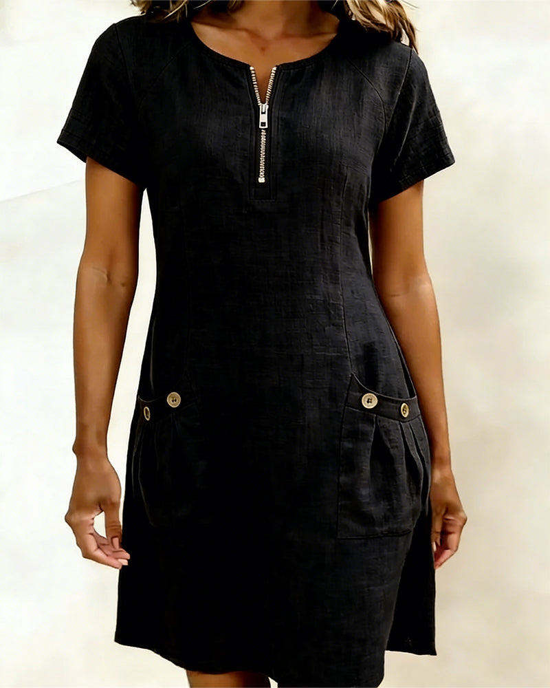 Robe en coton et lin avec poche à fermeture éclair