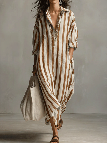 Robe rayée en lin‑coton décontractée et confortable