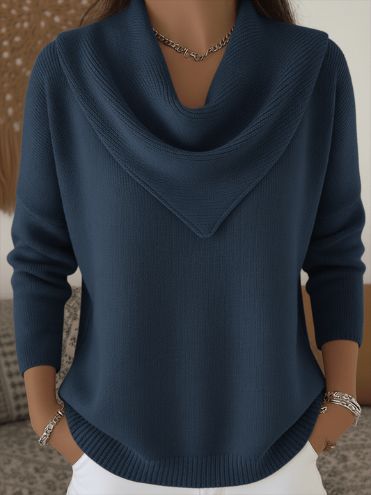 Pull col triangle uni doux style rétro élégant