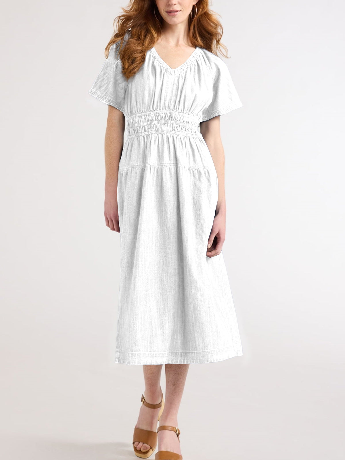 Robe midi décontractée femme en jean léger à volants, en promotion