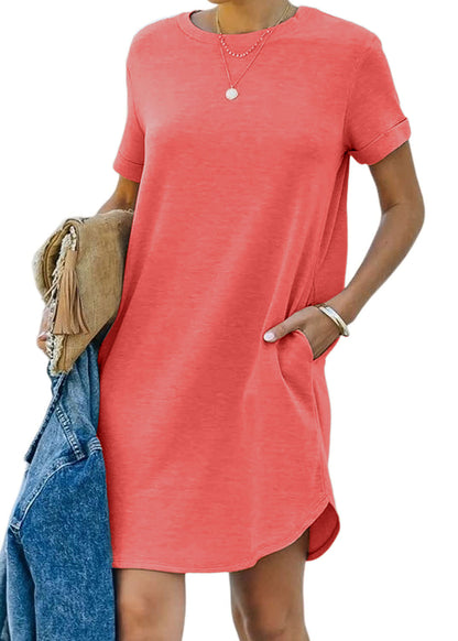 🔥Robe‑t‑shirt décontractée à manches courtes pour femme, robes basiques avec poches (Livraison gratuite à l'achat de 2)