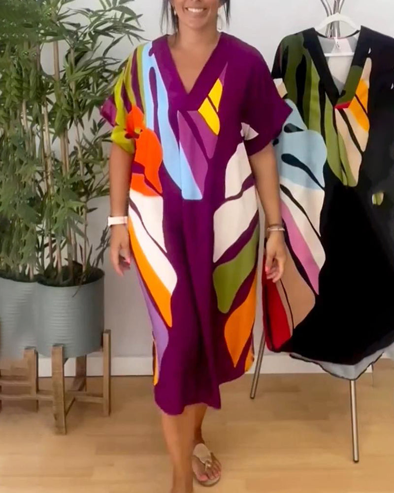 Robe décontractée à imprimé de feuilles colorées