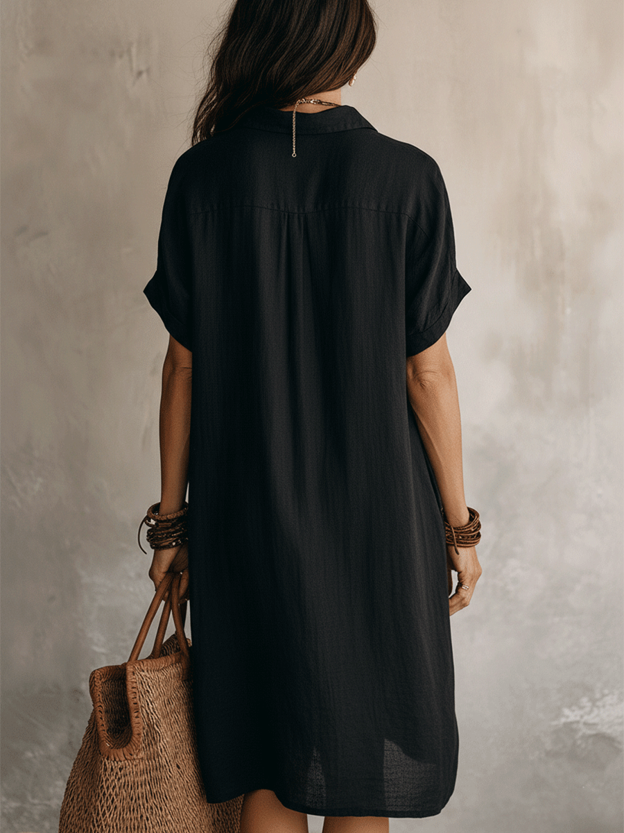 Robe midi décontractée en lin noir style bohème moderne sans effort