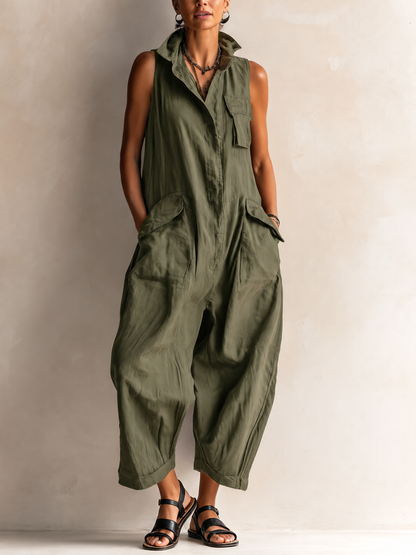 Combinaison sans manches style utilitaire, jambes larges