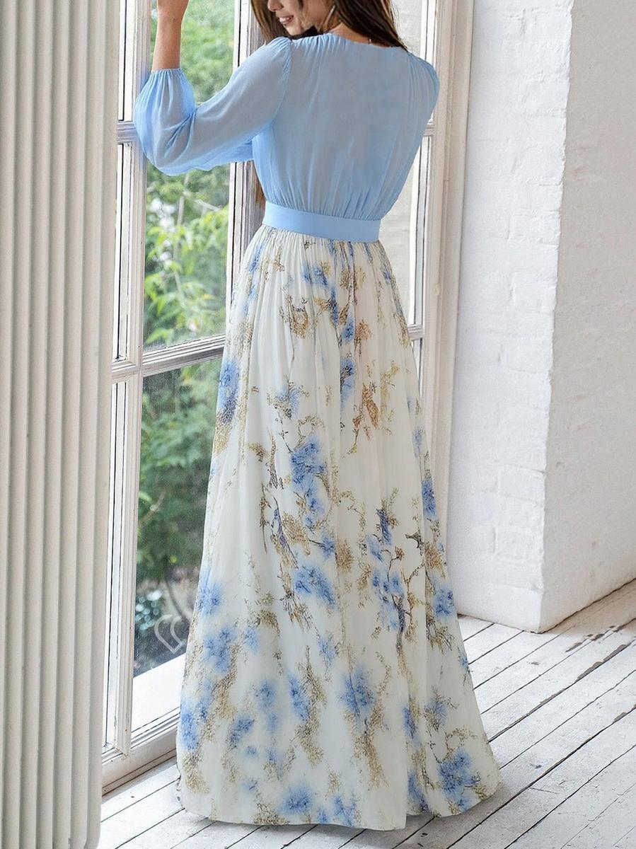 Robe longue à col V imprimée de fleurs, absolument magnifique