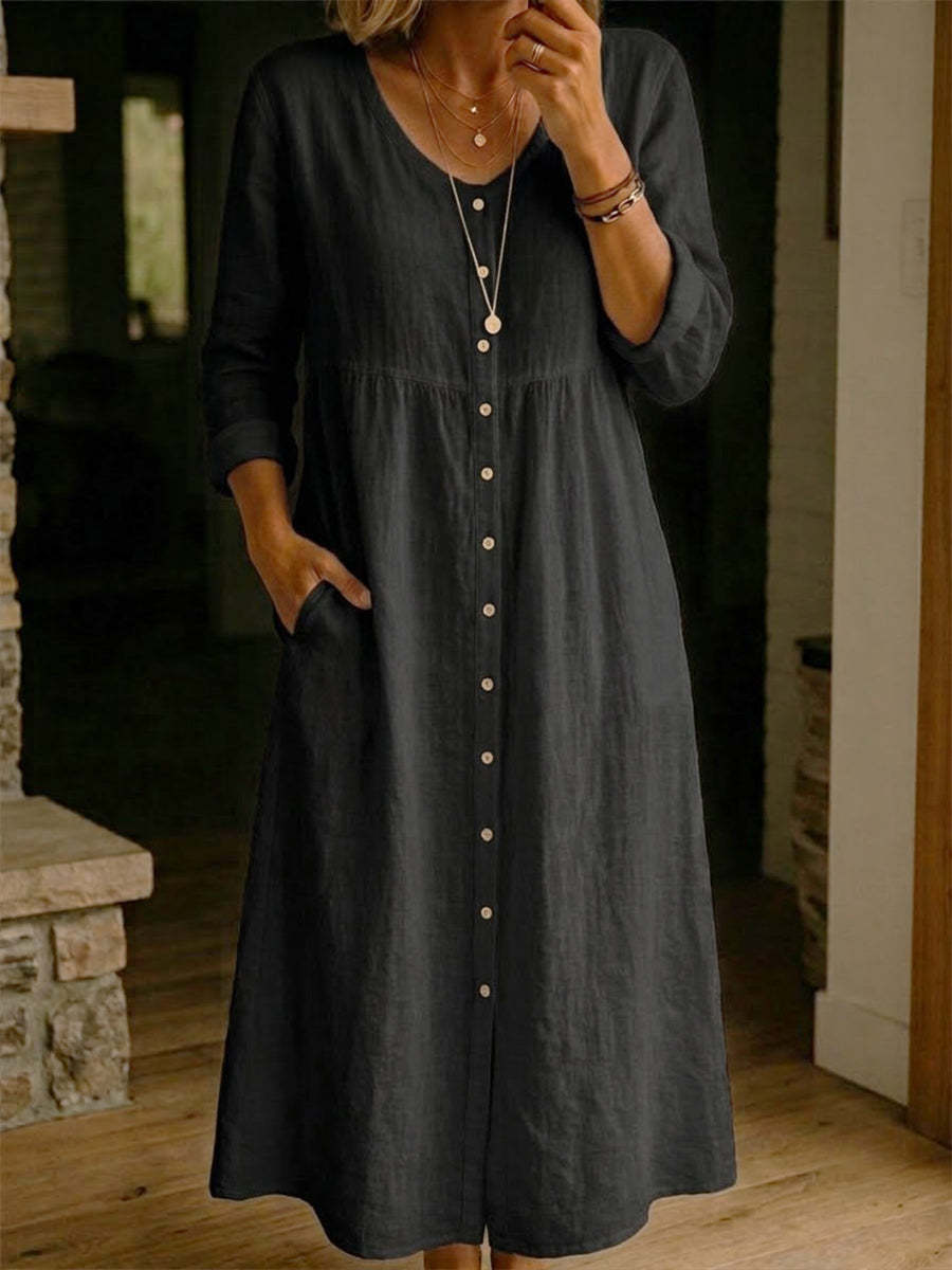 Robe unie femme pour printemps/automne, robe à manches longues de coupe A‑line