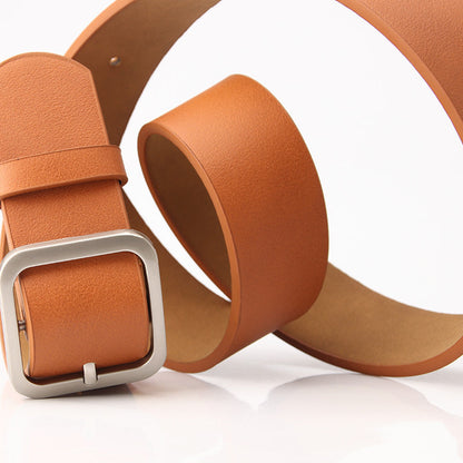 Women’s Minimalist Square Metal Buckle Leather Belt Casual Solid Waist Cinch Belt