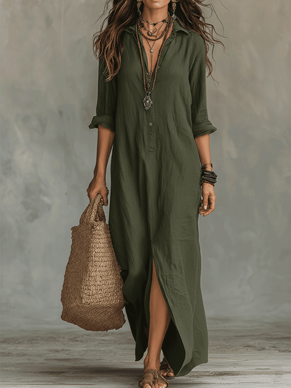 Robe longue maxi bohème à boutons sur le devant noire