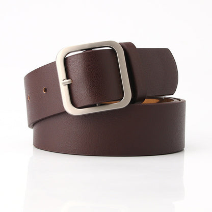 Women’s Minimalist Square Metal Buckle Leather Belt Casual Solid Waist Cinch Belt - Brown