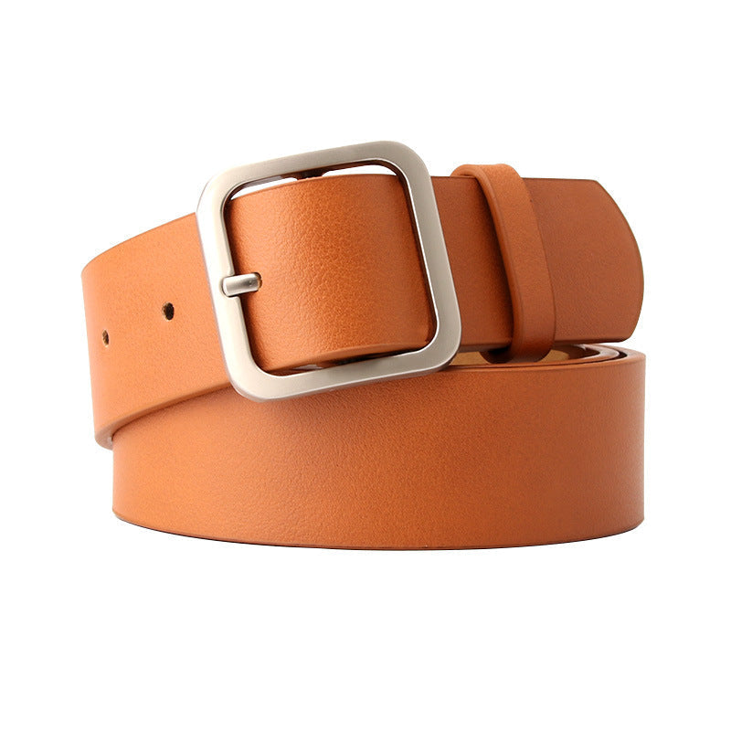 Women’s Minimalist Square Metal Buckle Leather Belt Casual Solid Waist Cinch Belt