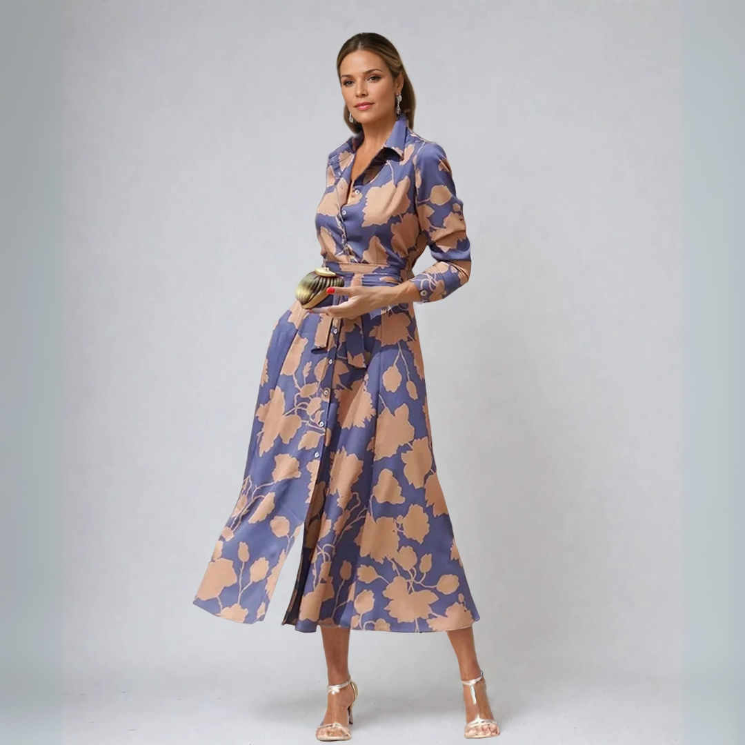 Maxi‑robe chemise femme décontractée, coupe fluide, col chemise, boutons, poches, manches longues, coupe ample, motif floral, pour rendez‑vous et vacances, printemps‑été