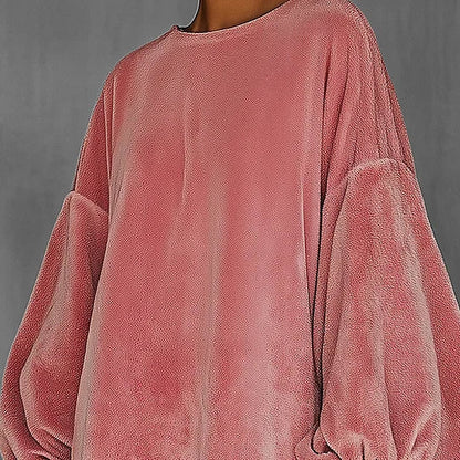 Robe femme rose rétro en velours, col montant, avec franges