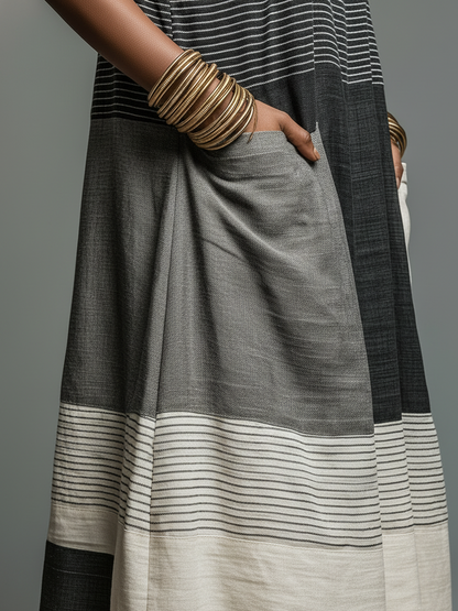 Women's Linen-Blend Color Block Striped Sleeveless Maxi Dress With Pockets