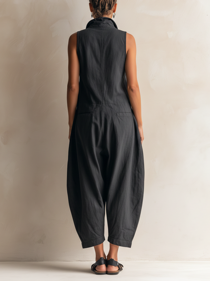 Combinaison sans manches style utilitaire, jambes larges