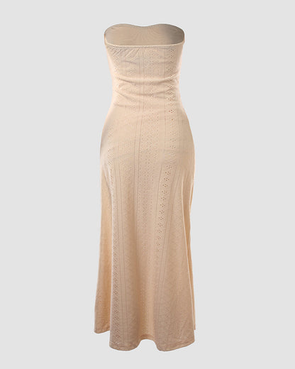 Robe de vacances sans manches à fronces, taille cintrée, style bandeau drapé, broderie œillets, fente et ourlet asymétrique