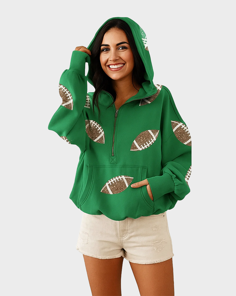 ‘Glam Kickoff’ Long Sleeve Zip Hoodie - Green / S - Bra