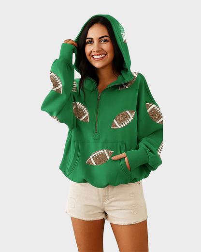 ‘Glam Kickoff’ Long Sleeve Zip Hoodie - Green / S - Bra