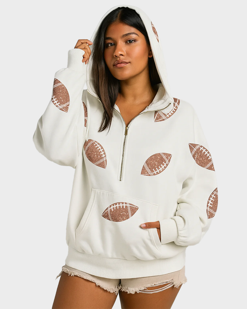 ‘Glam Kickoff’ Long Sleeve Zip Hoodie - White / S - Bra