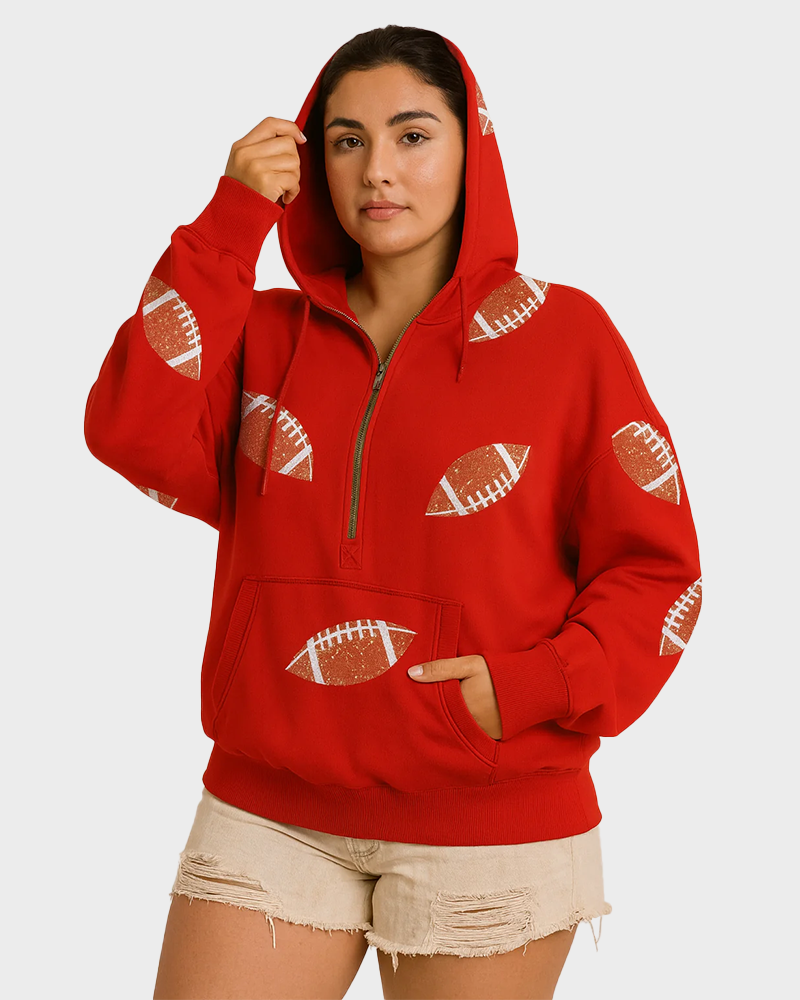 ‘Glam Kickoff’ Long Sleeve Zip Hoodie - Red / S - Bra