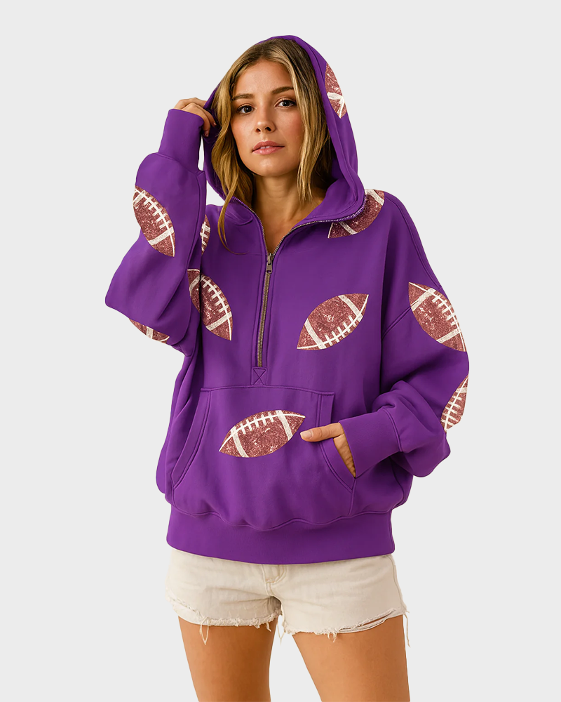 ‘Glam Kickoff’ Long Sleeve Zip Hoodie - Purple / S - Bra