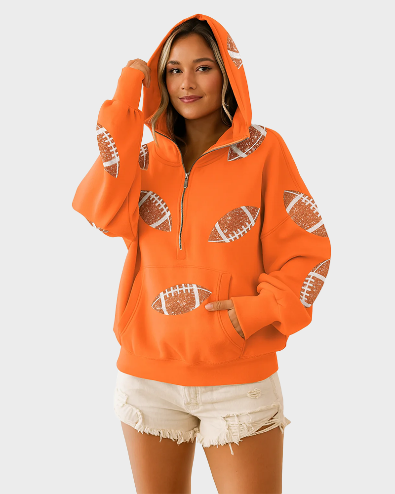 ‘Glam Kickoff’ Long Sleeve Zip Hoodie - Orange / S - Bra
