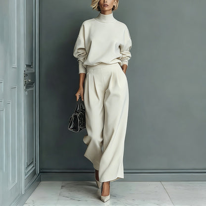 Ensemble haut à manches longues col roulé en velours élégant et pantalon large décontracté avec poches