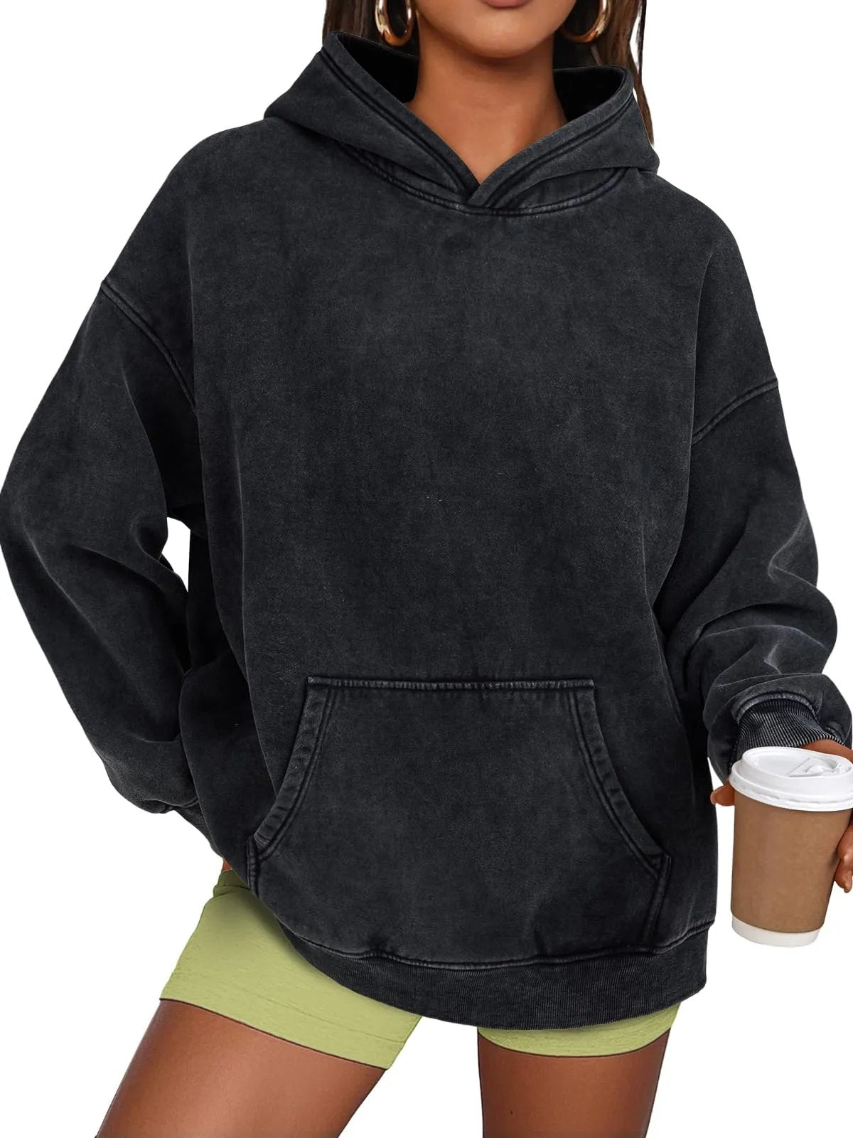 Pull à capuche délavé à coupe oversize décontracté unisexe
