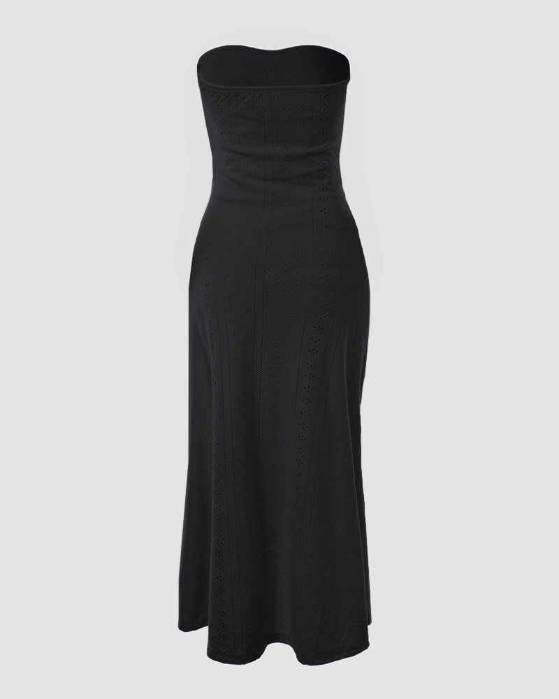 Robe de vacances sans manches à fronces, taille cintrée, style bandeau drapé, broderie œillets, fente et ourlet asymétrique