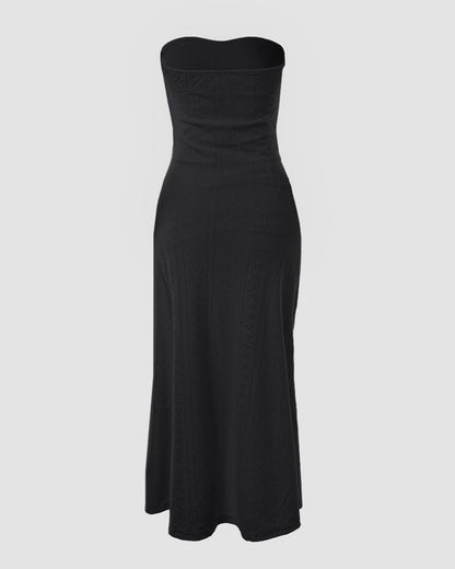 Robe de vacances sans manches à fronces, taille cintrée, style bandeau drapé, broderie œillets, fente et ourlet asymétrique