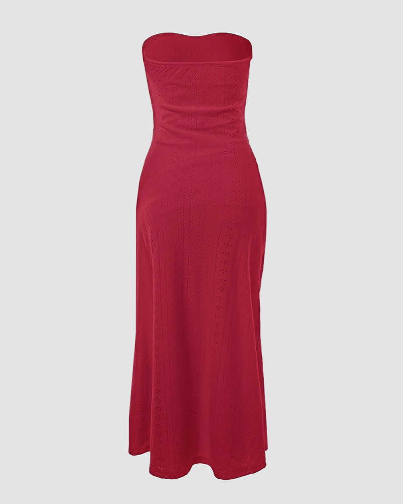 Robe de vacances sans manches à fronces, taille cintrée, style bandeau drapé, broderie œillets, fente et ourlet asymétrique