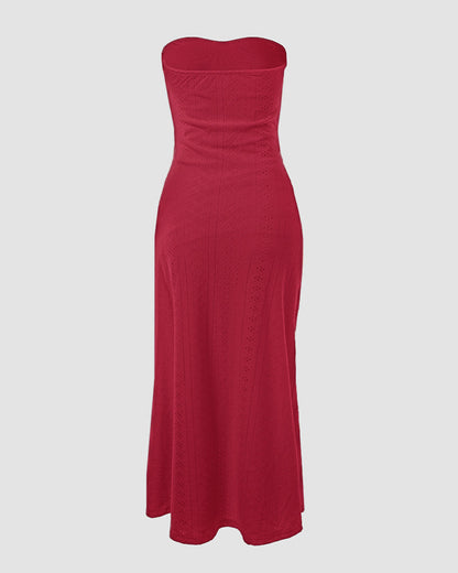 Robe de vacances sans manches à fronces, taille cintrée, style bandeau drapé, broderie œillets, fente et ourlet asymétrique