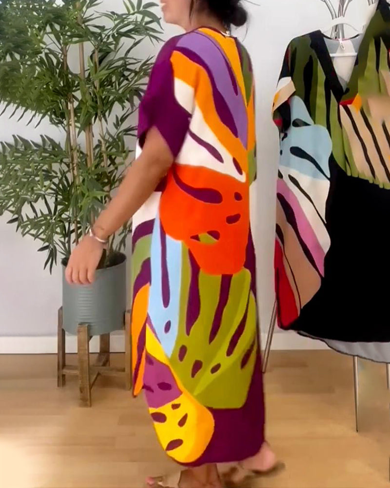 Robe décontractée à imprimé de feuilles colorées