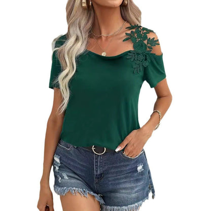 T‑shirt à dentelle mode avec coutures unies, hauts pour femmes