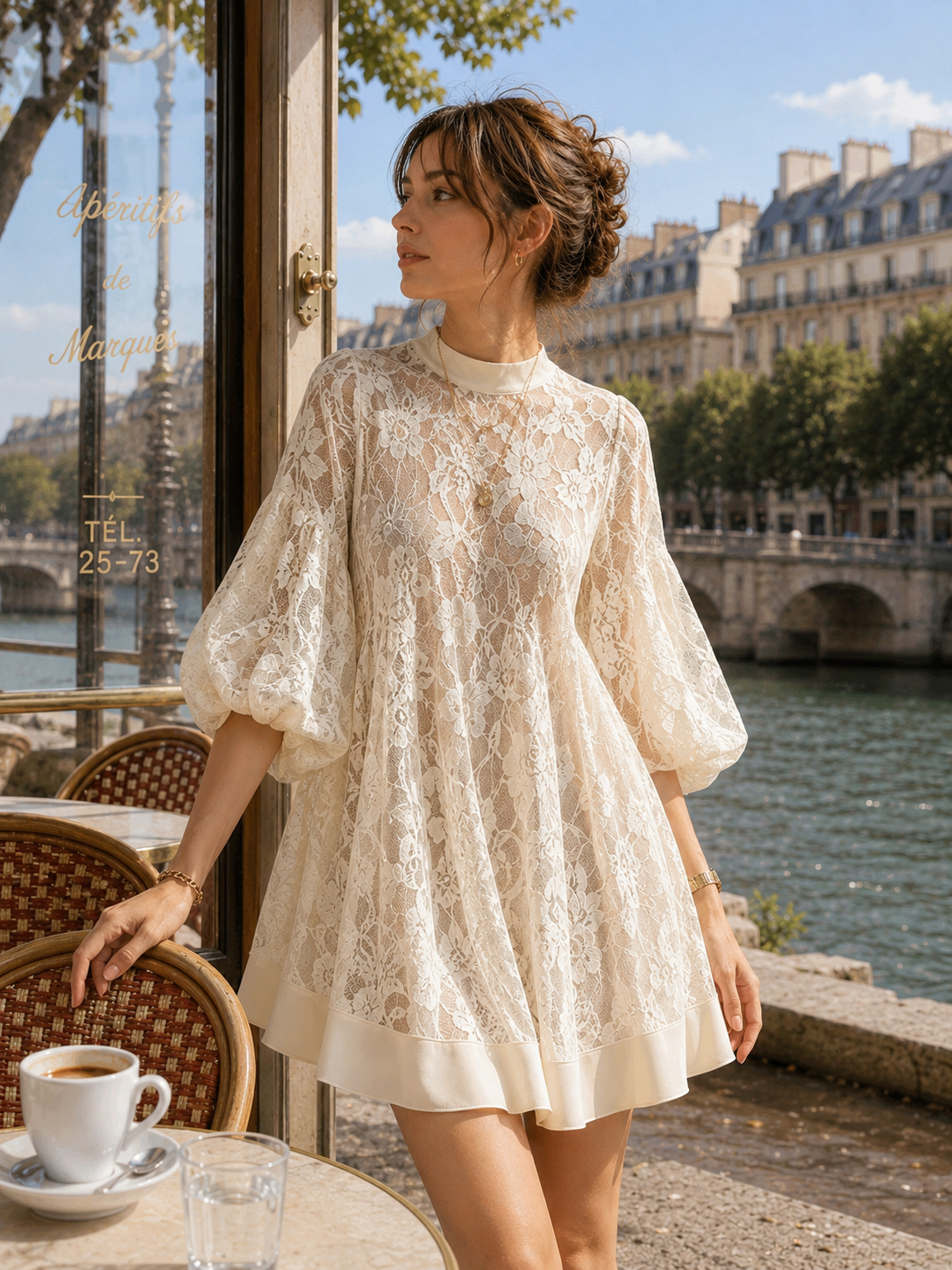 Robe de plage Bianca en dentelle ivoire style poncho