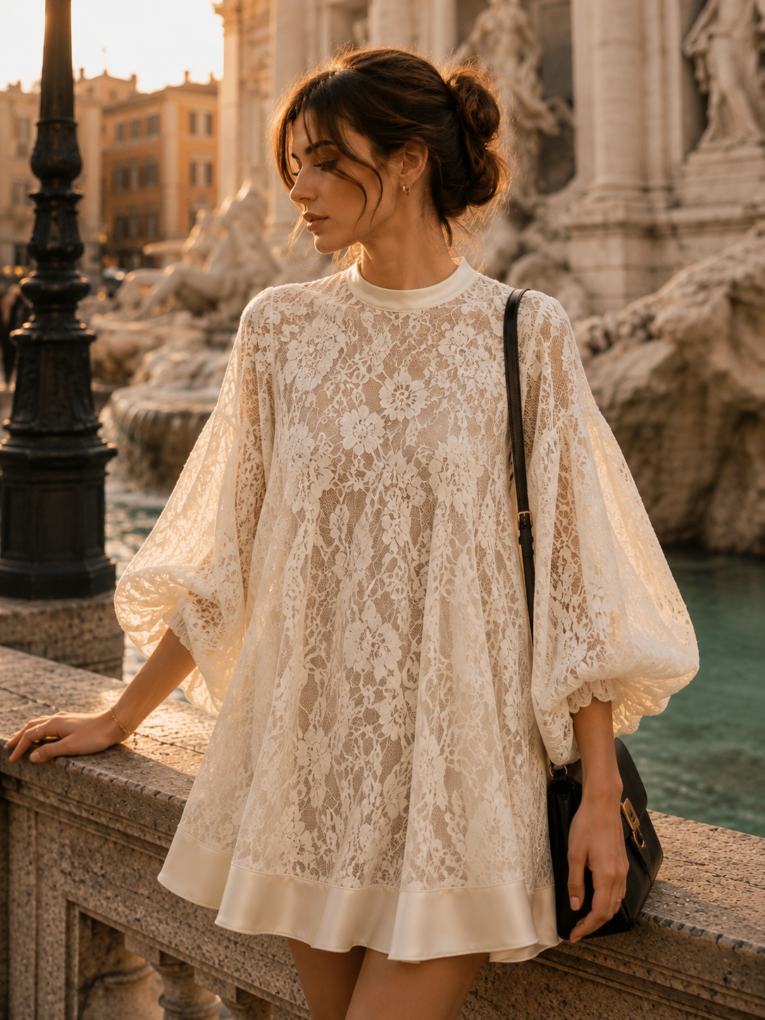 Robe de plage Bianca en dentelle ivoire style poncho