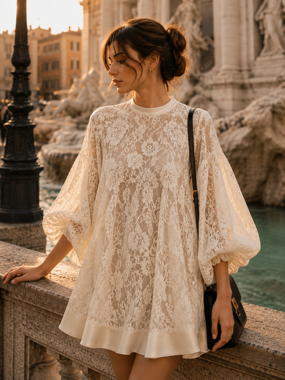 Robe de plage Bianca en dentelle ivoire style poncho