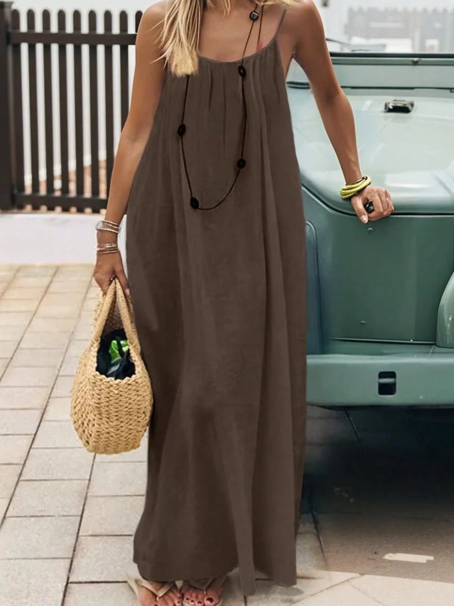 Robe longue maxi à bretelles spaghetti sans dos