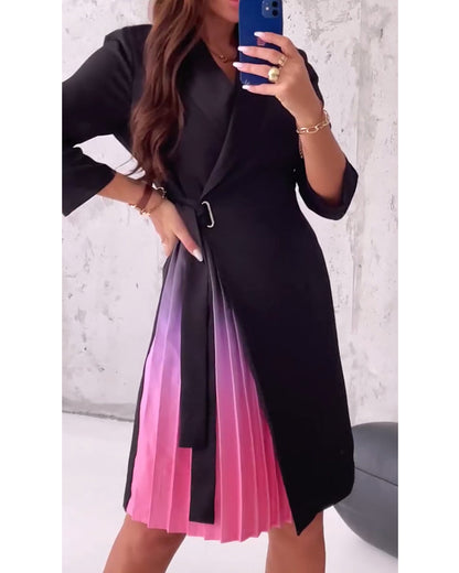 Robe plissée à col revers et à lacets tendance