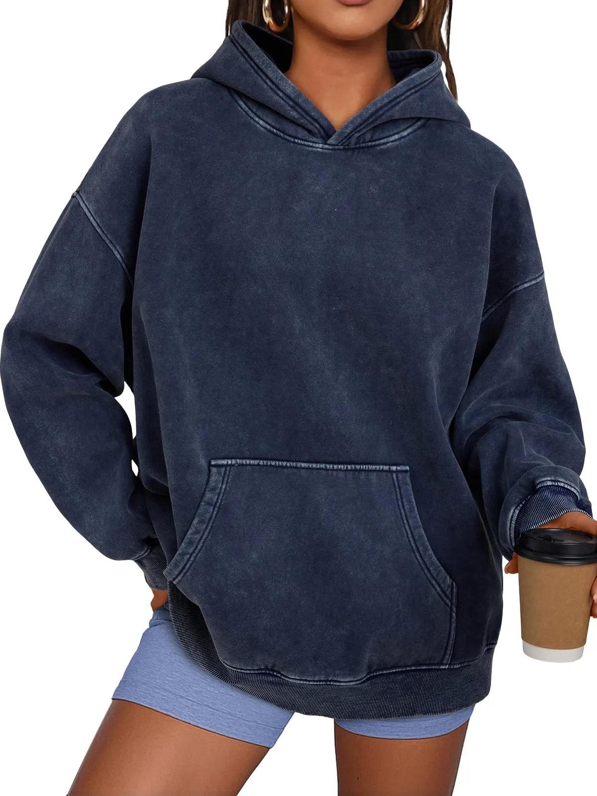 Pull à capuche délavé à coupe oversize décontracté unisexe
