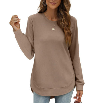 Sweatshirt femme col rond ourlet incurvé