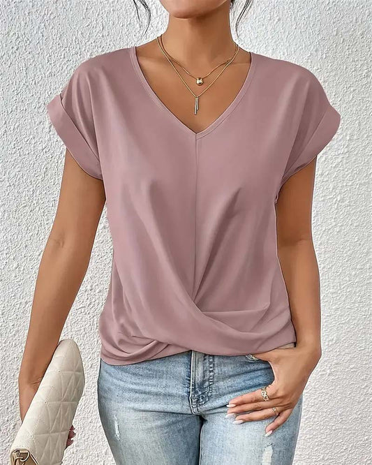 T‑shirt élégant à manches courtes, uni, à col V