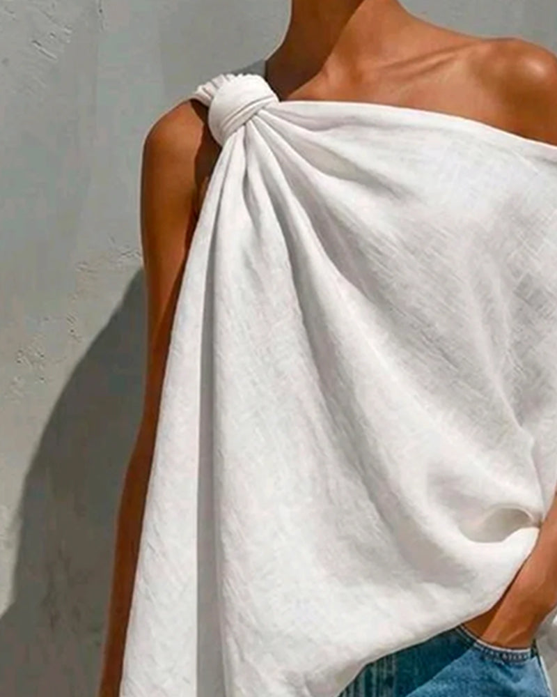One-Shoulder Knot Asymmetric Blouses