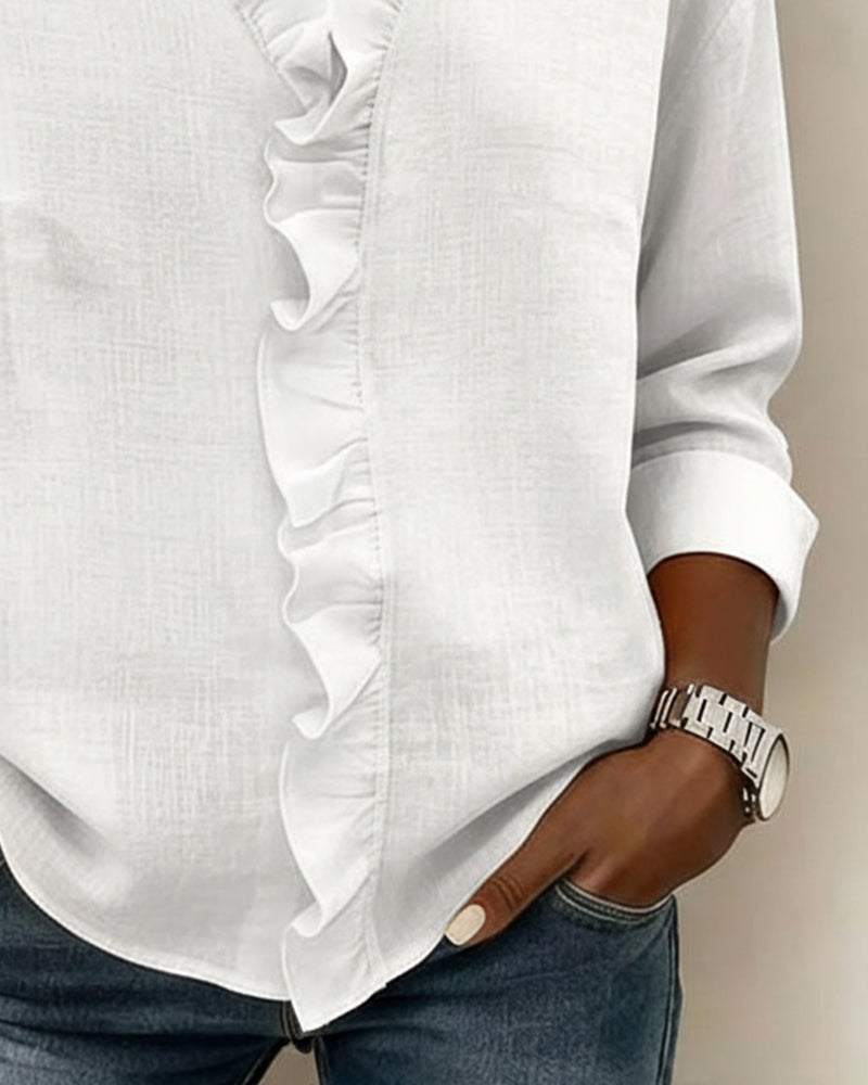 Blouse à manches longues à col V à volants