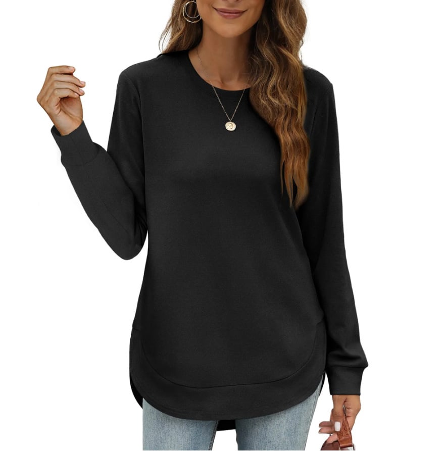 Sweatshirt femme col rond ourlet incurvé
