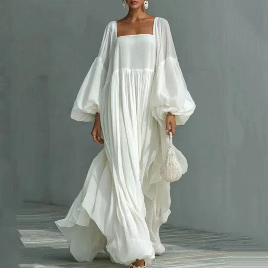 Robe de fête blanche à manches longues pour femme